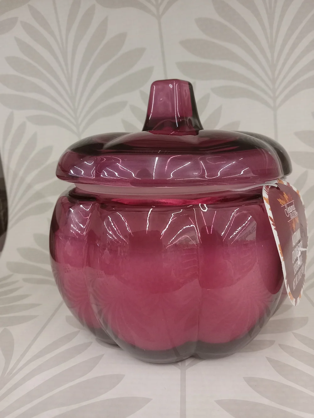 Glass Pumpkin Candle Jar with Lid - Deep Rose